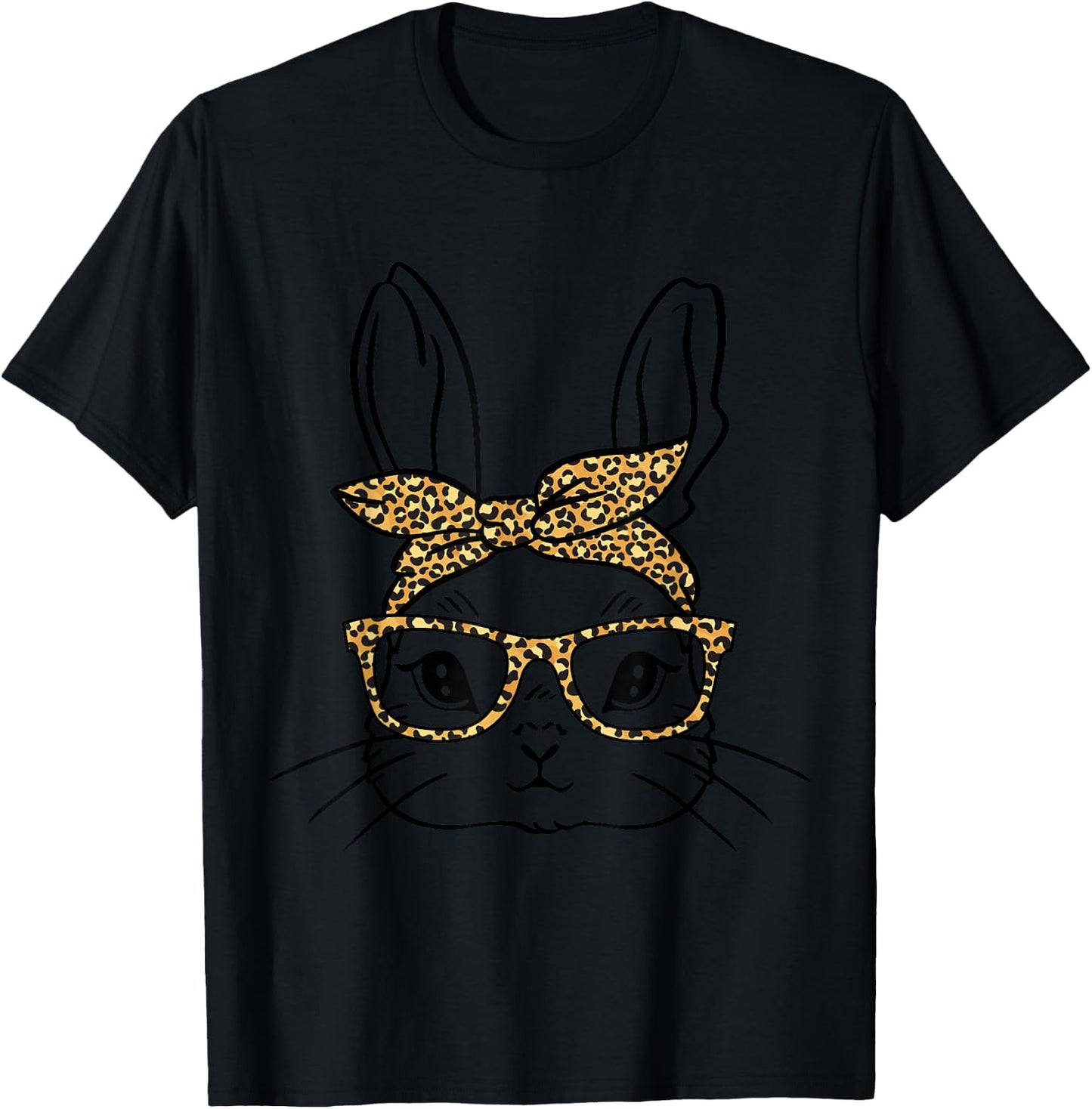 Leopard Easter Bunny Face Kids Women Girls Easter T-Shirt - T-Shirt | Black