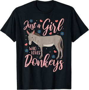 Donkey Just a Girl Who Loves Donkeys Funny Donkey Lover Gift T-Shirt - T-Shirt | Black