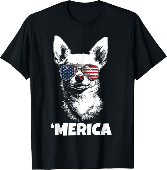 American Flag Merica chihuahua dog 4th Of July kids women T-Shirt - T-Shirt | Black
