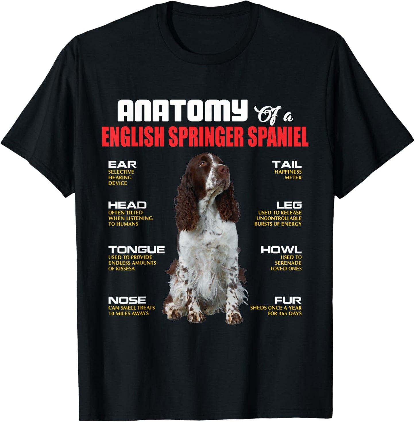 Anatomy Of A English Springer Spaniel Dogs Lover T-Shirt - T-Shirt | Black