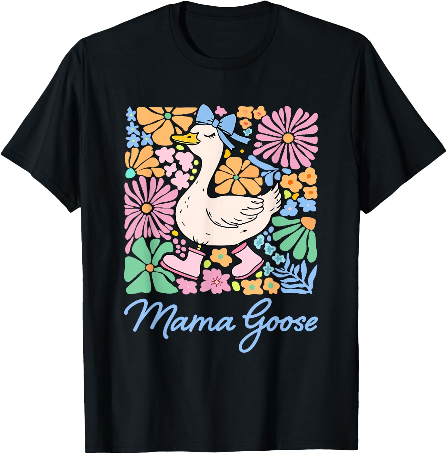 Cute Floral Mama Goose Coquette Mother's Day Silly Goose T-Shirt - T-Shirt | Black