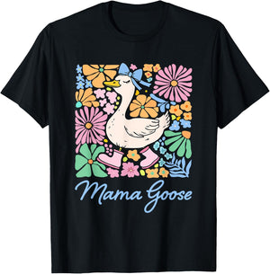 Cute Floral Mama Goose Coquette Mother's Day Silly Goose T-Shirt - T-Shirt | Black