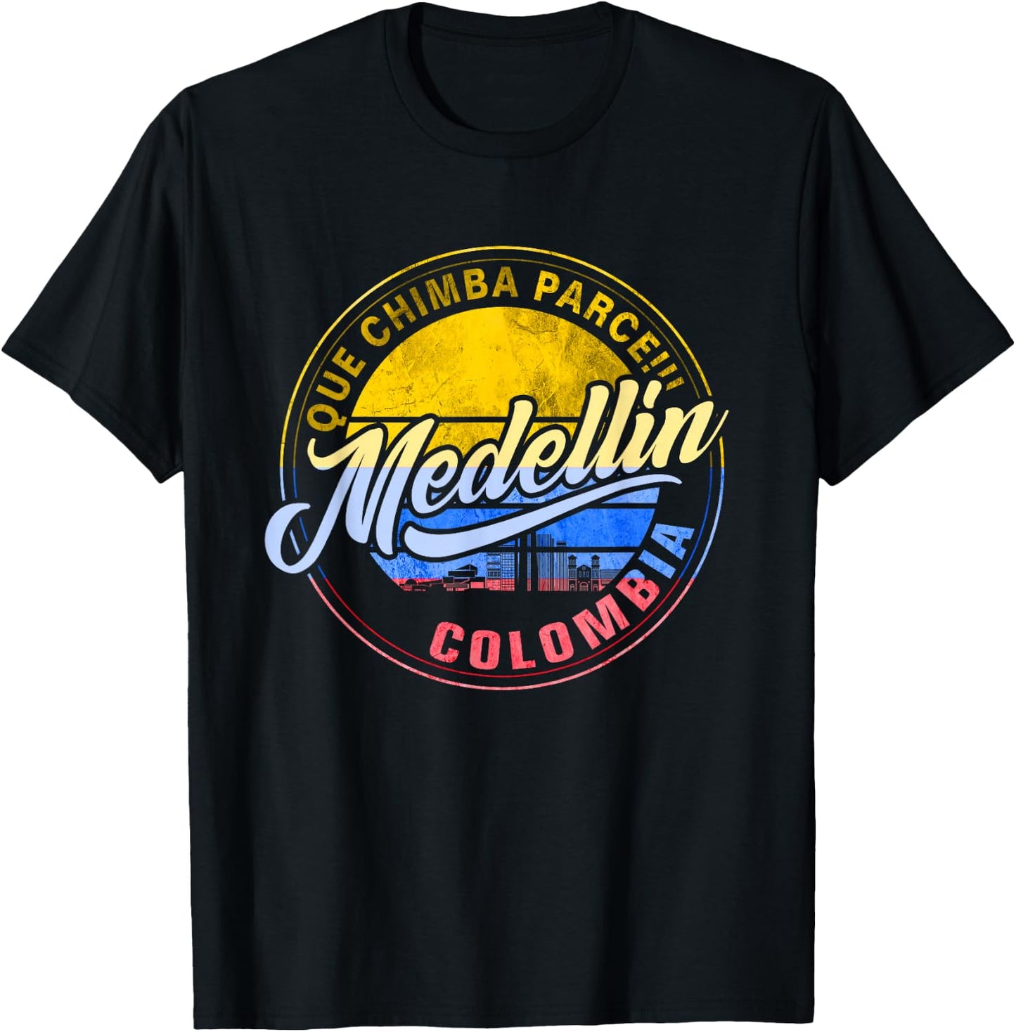 Que Chimba Because Medellin Medal Flag Colombia T-Shirt - T-Shirt | Black