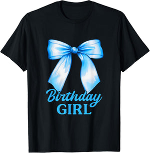 Birthday Girl Blue Coquette Bow Birthday Party Family T-Shirt - T-Shirt | Black
