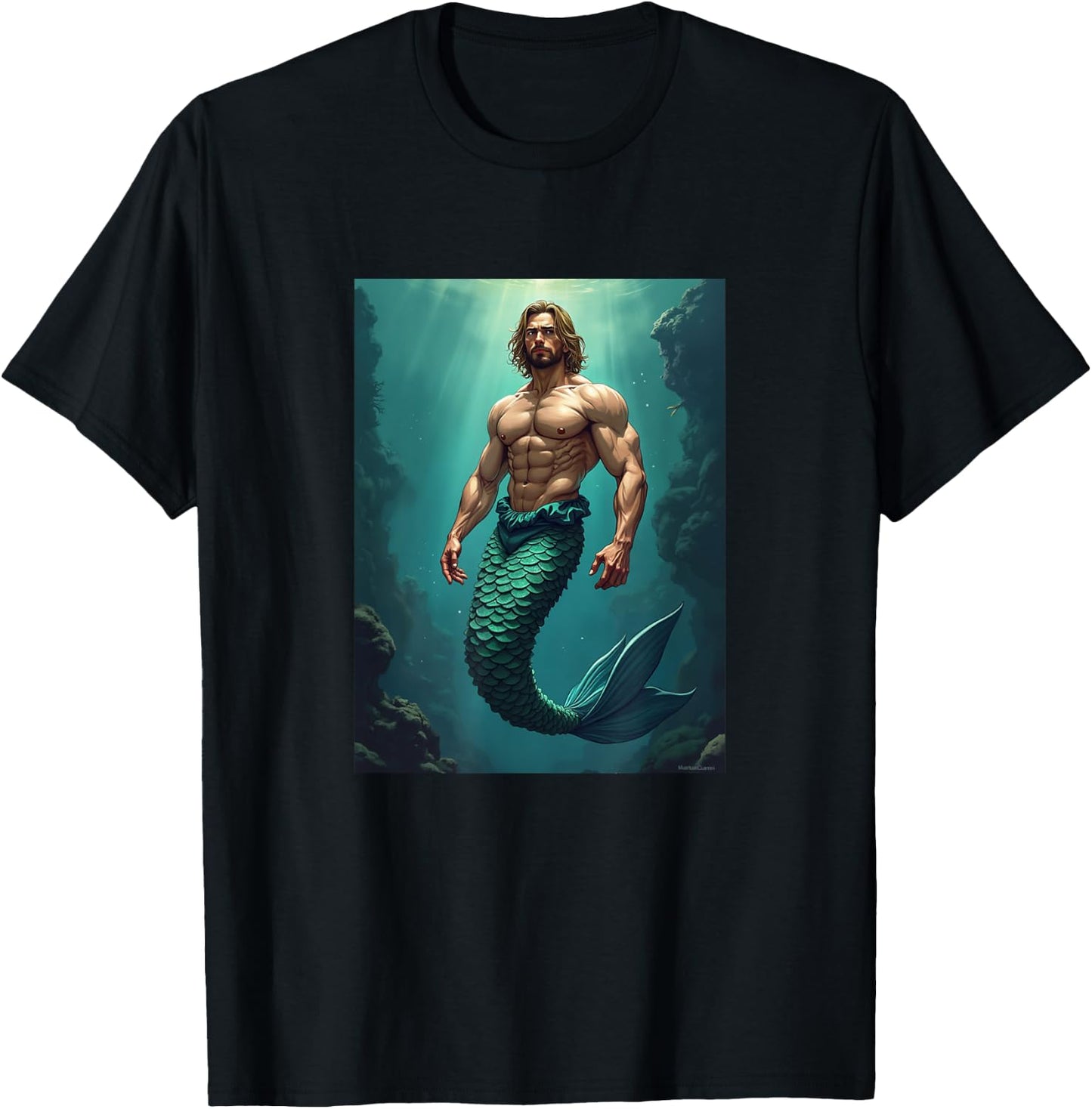 LGBTQ Transgender Gay Muscle Daddy Mermaid Gay Merman T-Shirt - T-Shirt | Black