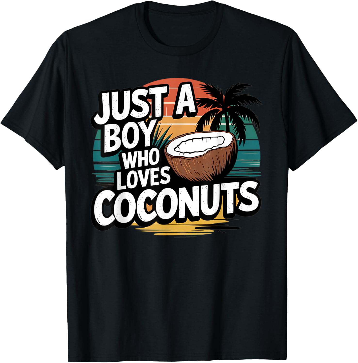 Just A Boy Who Loves Coconuts Retro Summer T-Shirt - T-Shirt | Black