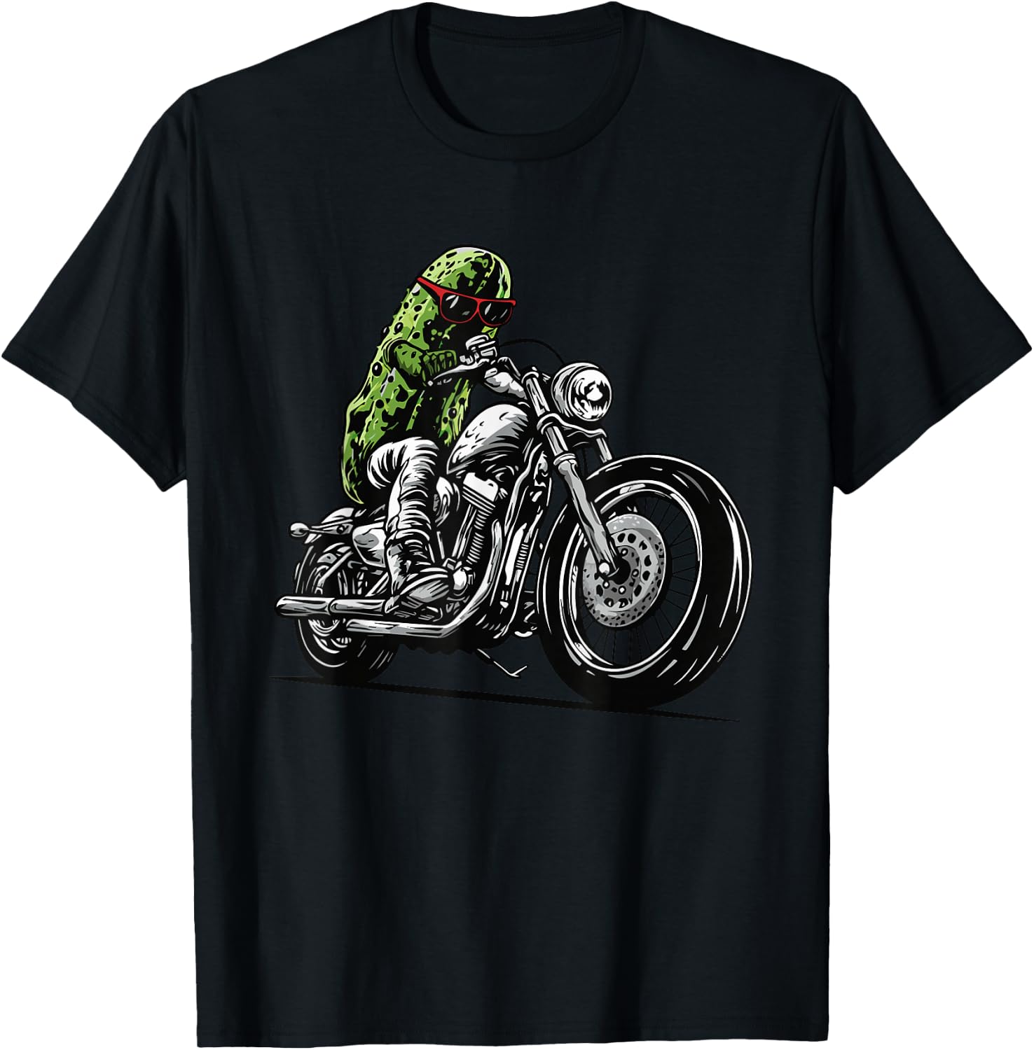Pickle Motorcycle Biker Cucumber Vegetables T-Shirt - T-Shirt | Black