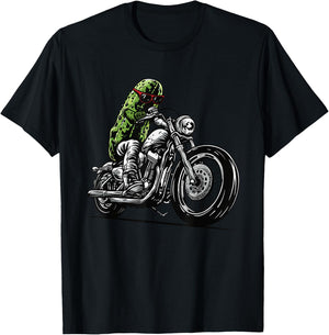 Pickle Motorcycle Biker Cucumber Vegetables T-Shirt - T-Shirt | Black