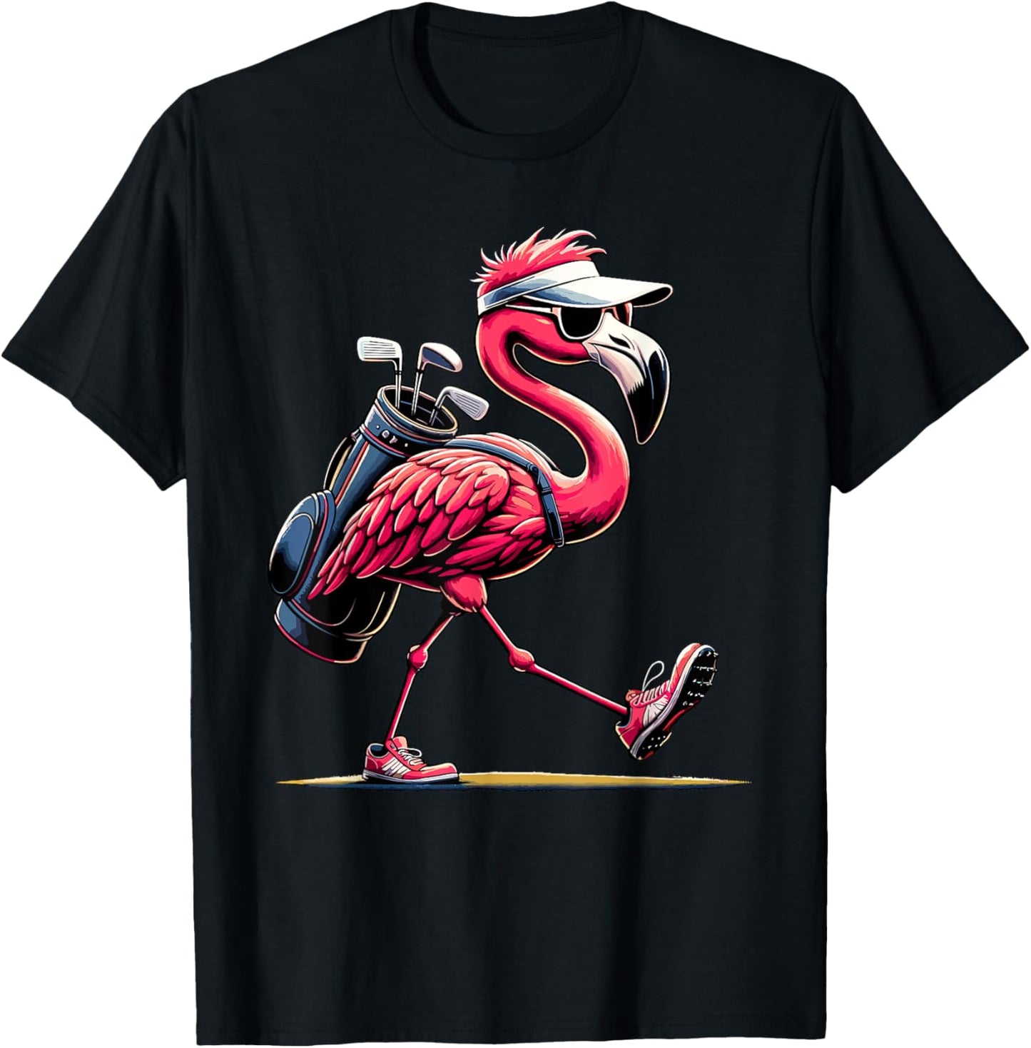 Funny Golf Novelty Men Women Kids Pink Flamingo Golfing T-Shirt - T-Shirt | Black