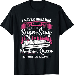 Vintage Pontoon Captain Women Funny Pontoon Queen T-Shirt - T-Shirt | Black