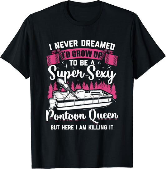 Vintage Pontoon Captain Women Funny Pontoon Queen T-Shirt - T-Shirt | Black