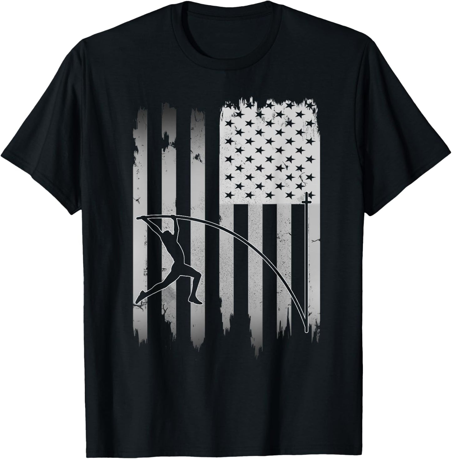 Pole Vault USA American Flag 4th of July Jump Sports Gift T-Shirt - T-Shirt | Black