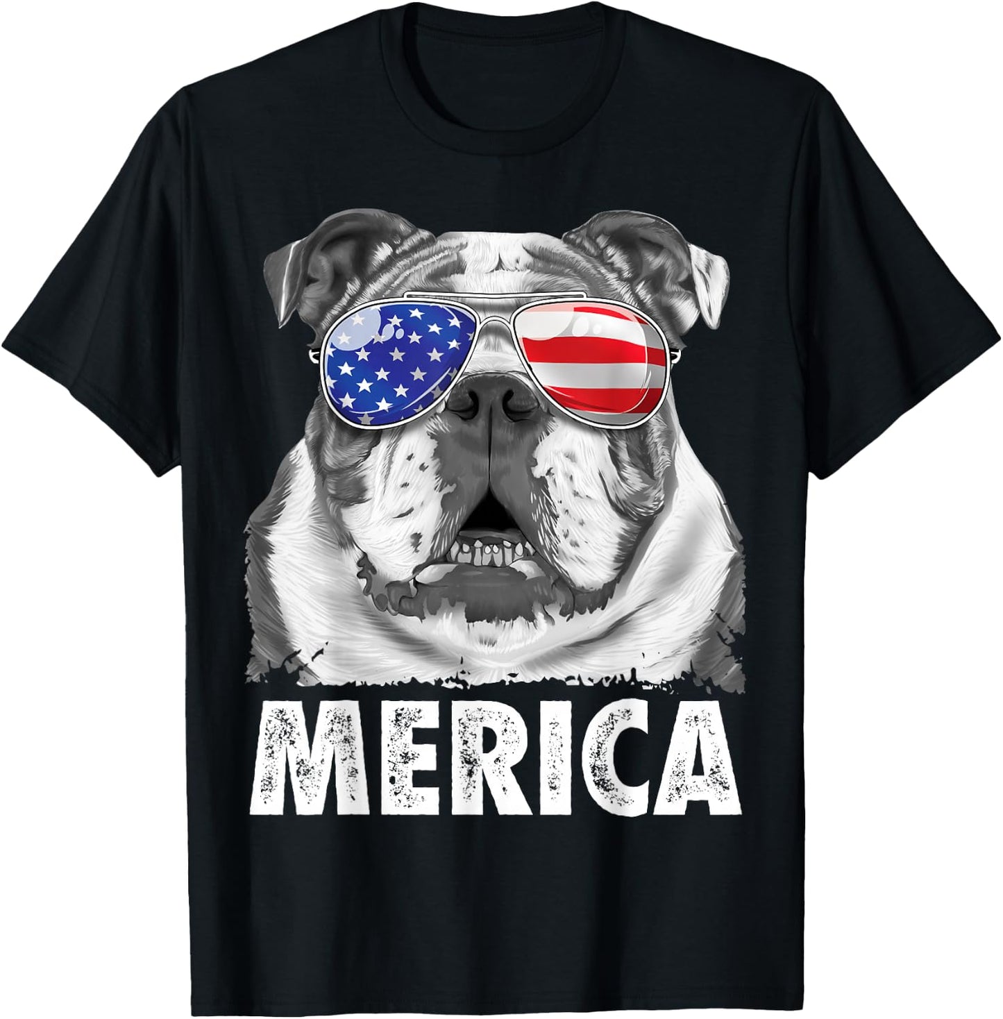 English Bulldog 4th of July Merica Men Women USA Flag Retro T-Shirt - T-Shirt | Black