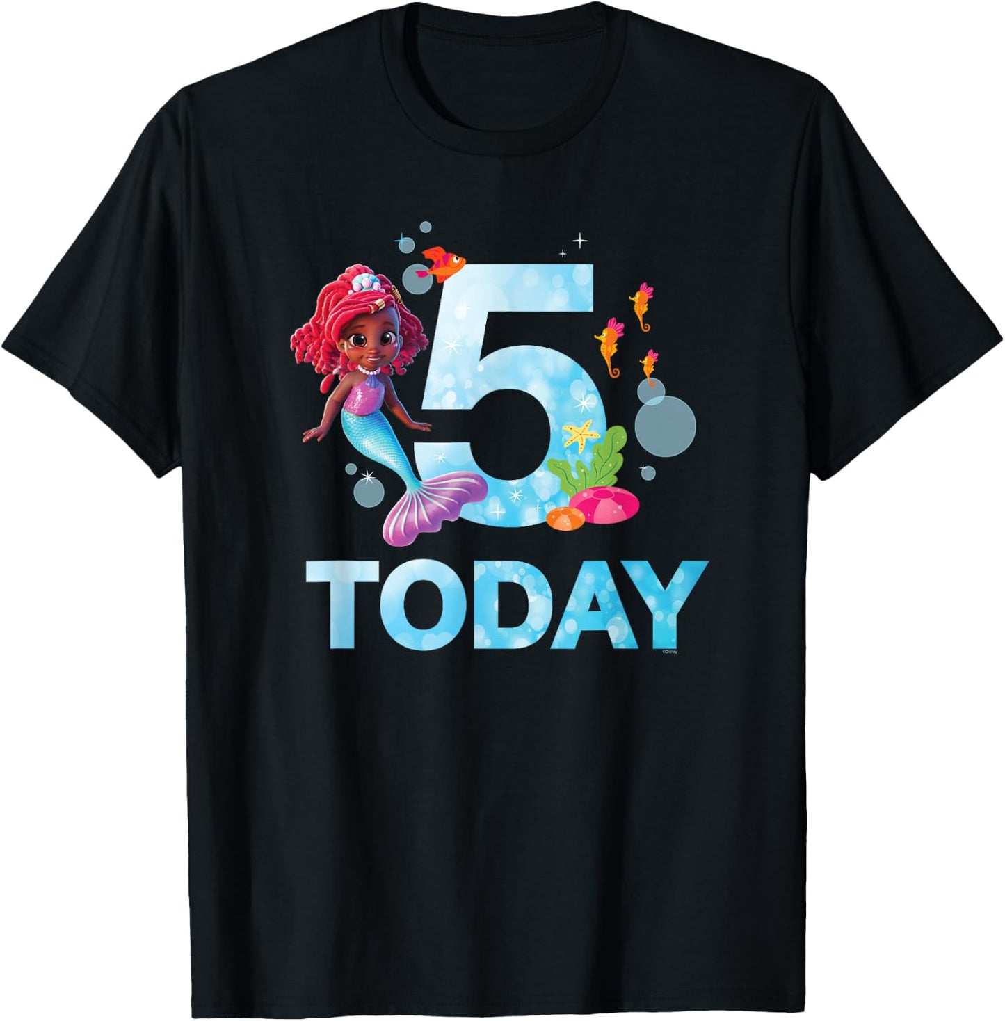 Disney Junior’s Ariel Fifth Birthday 5 Years Old Today T-Shirt - T-Shirt | Black