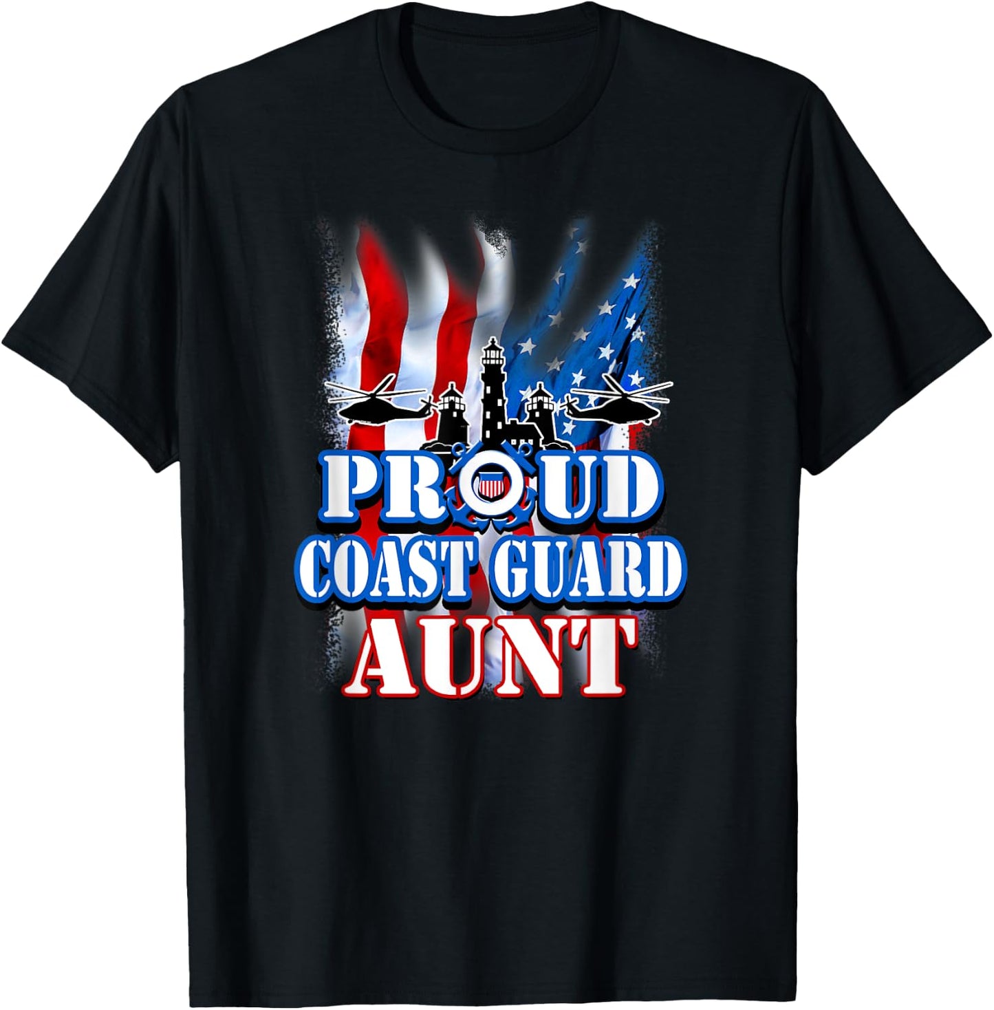 Coast Guard Aunt Shirt USA Flag Military Women T-Shirt - T-Shirt | Black