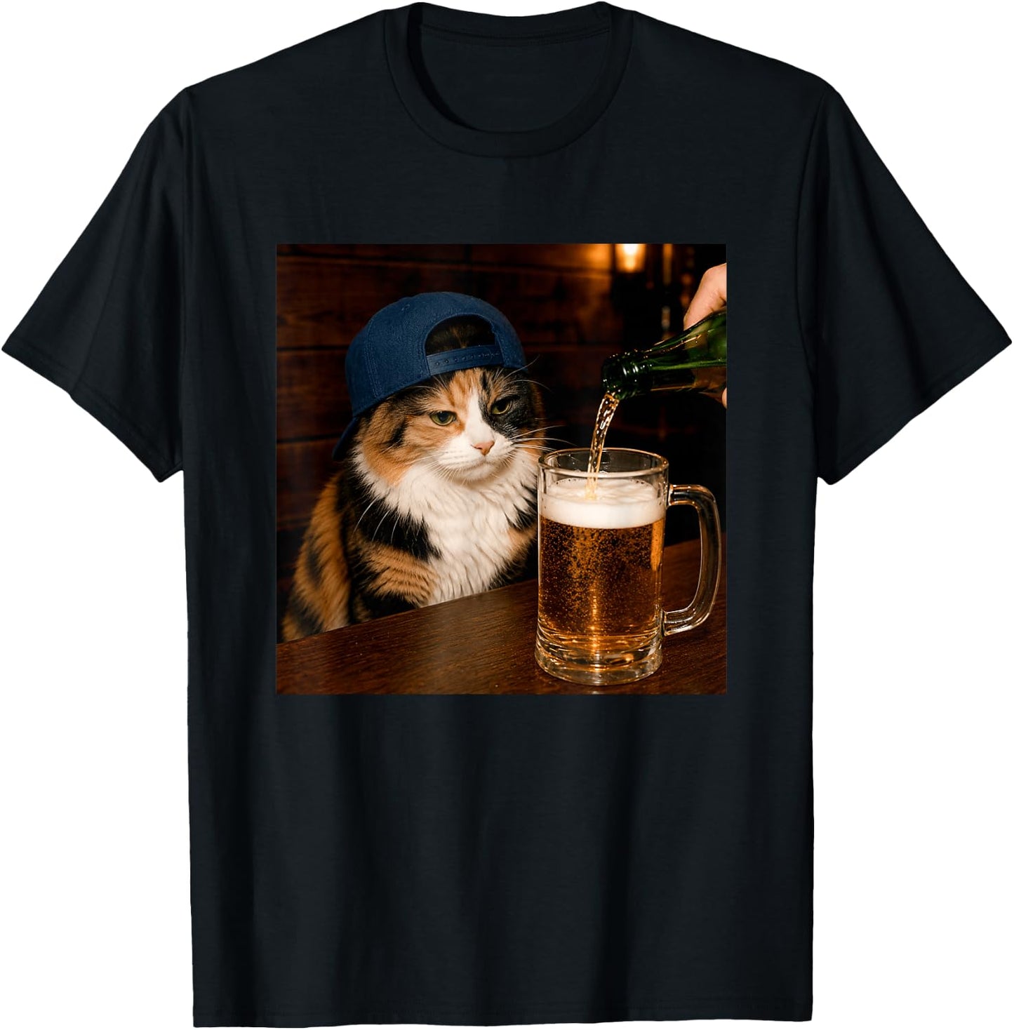 Funny Calico Drinking Beer Cat Meme T-Shirt - T-Shirt | Black