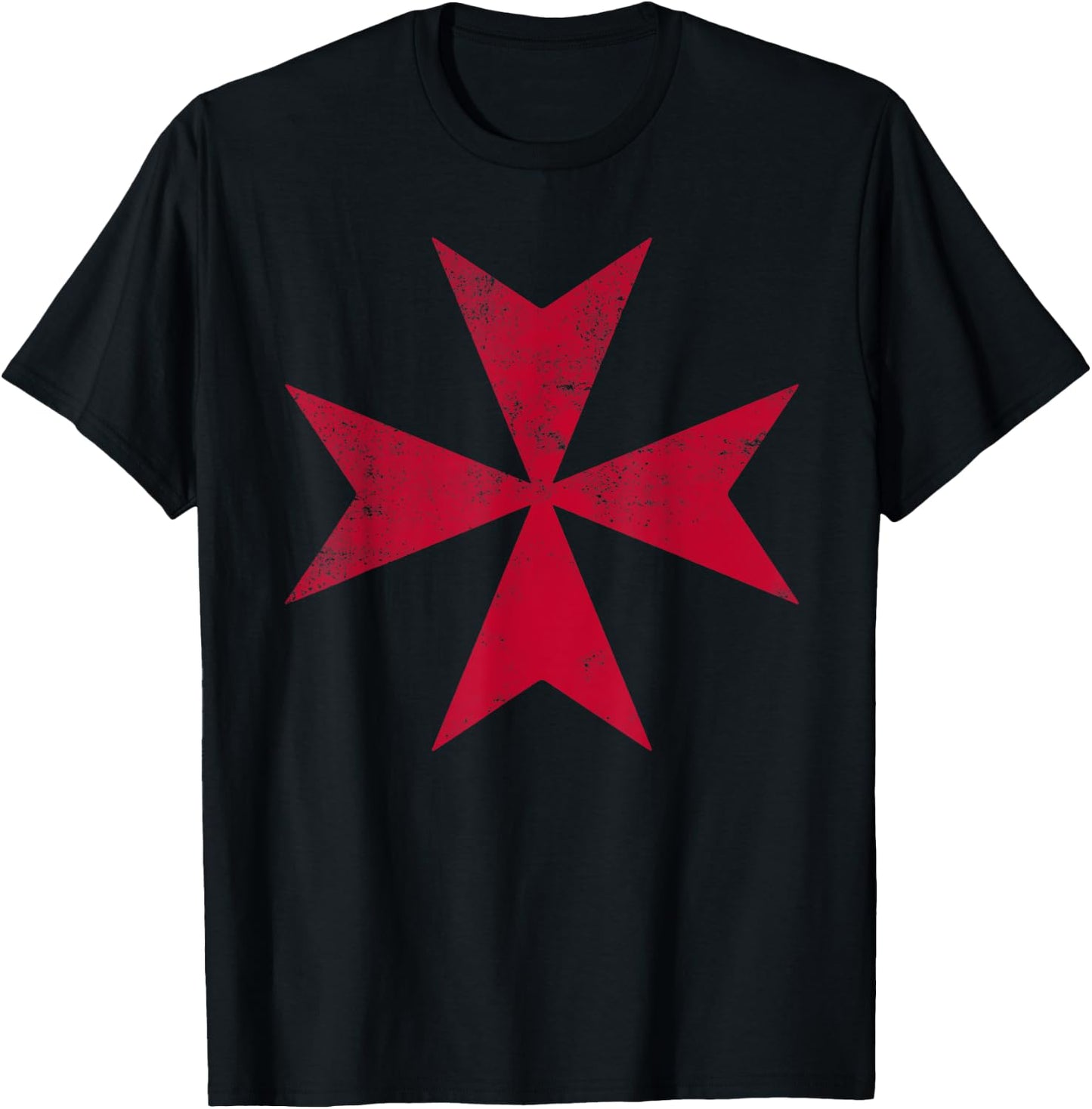 Maltese Cross Red Distressed Malta Knight Cross T-Shirt - T-Shirt | Black