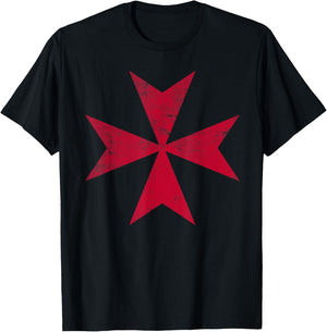 Maltese Cross Red Distressed Malta Knight Cross T-Shirt - T-Shirt | Black