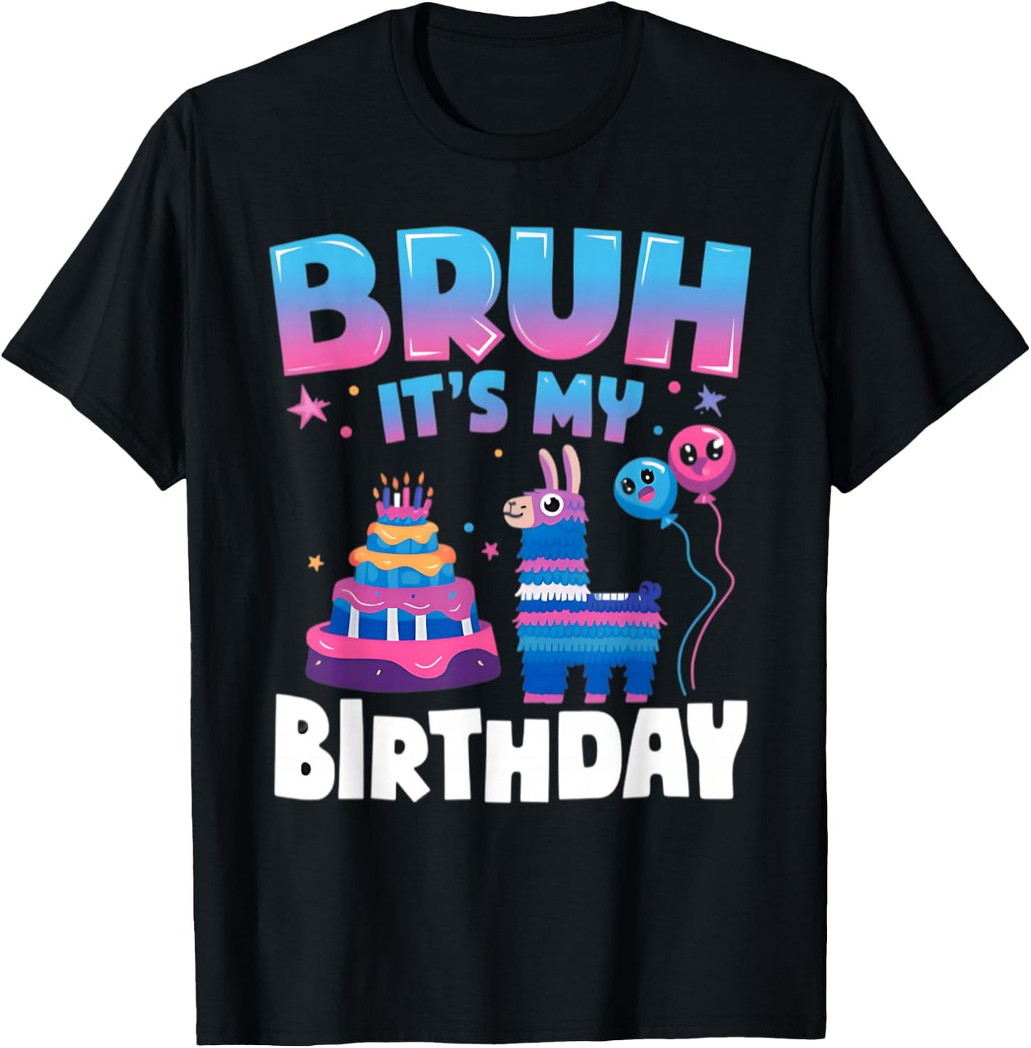 Bruh It's My Birthday Llama Pinata Kids Party T-Shirt - T-Shirt | Black