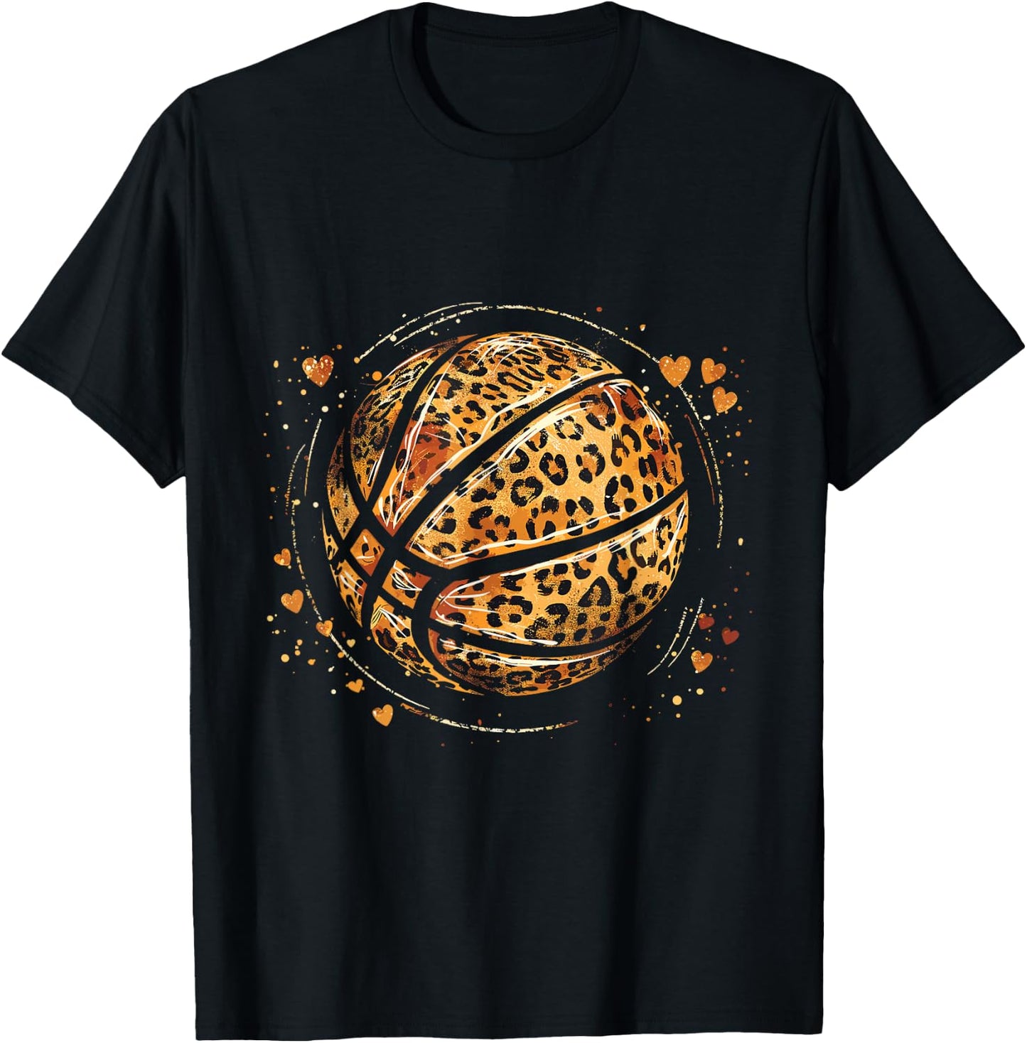 Cute Basketball Leopard Print Girls Basketball Lovers T-Shirt - T-Shirt | Black