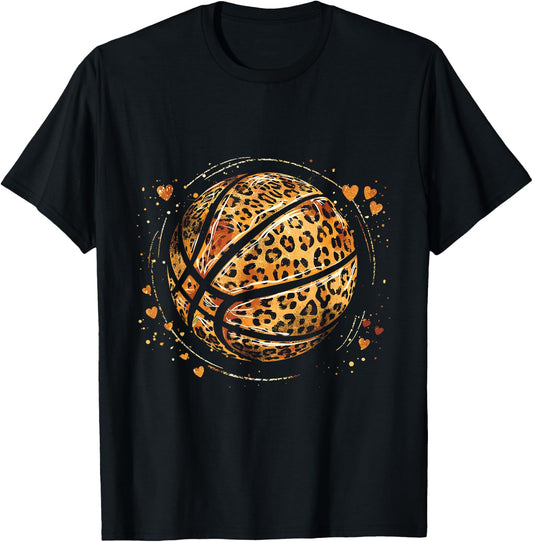 Cute Basketball Leopard Print Girls Basketball Lovers T-Shirt - T-Shirt | Black