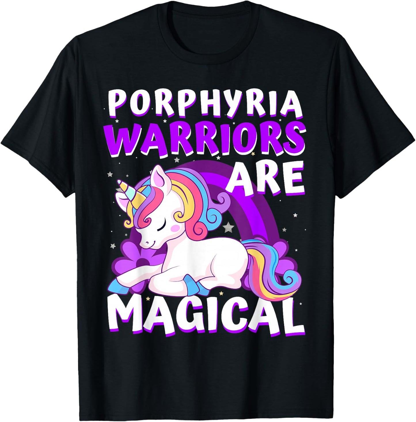 Warriors Are Magical Porphyria Awareness Ribbon Unicorn T-Shirt - T-Shirt | Black