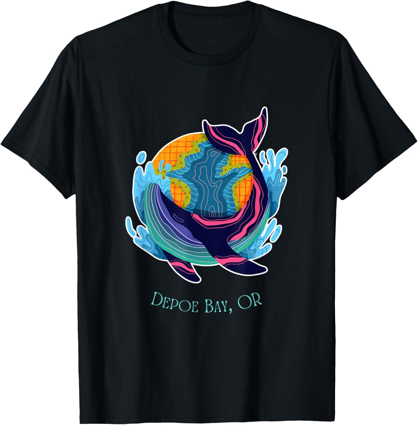 Depoe Bay, OR Colorful Abstract Indigo Whale Design T-Shirt - T-Shirt | Black
