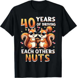 40 Years Of Driving Each Other Nuts Squirrel Couple Matching T-Shirt - T-Shirt | Black