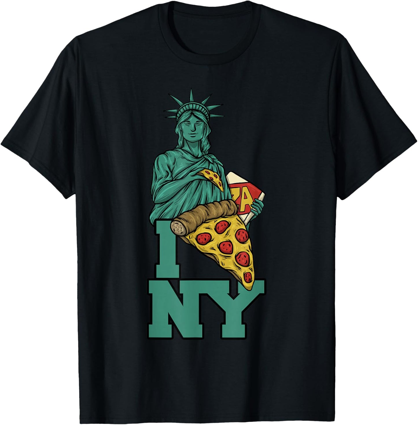 I Love New York Pizza Statue of Liberty USA America Food T-Shirt - T-Shirt | Black