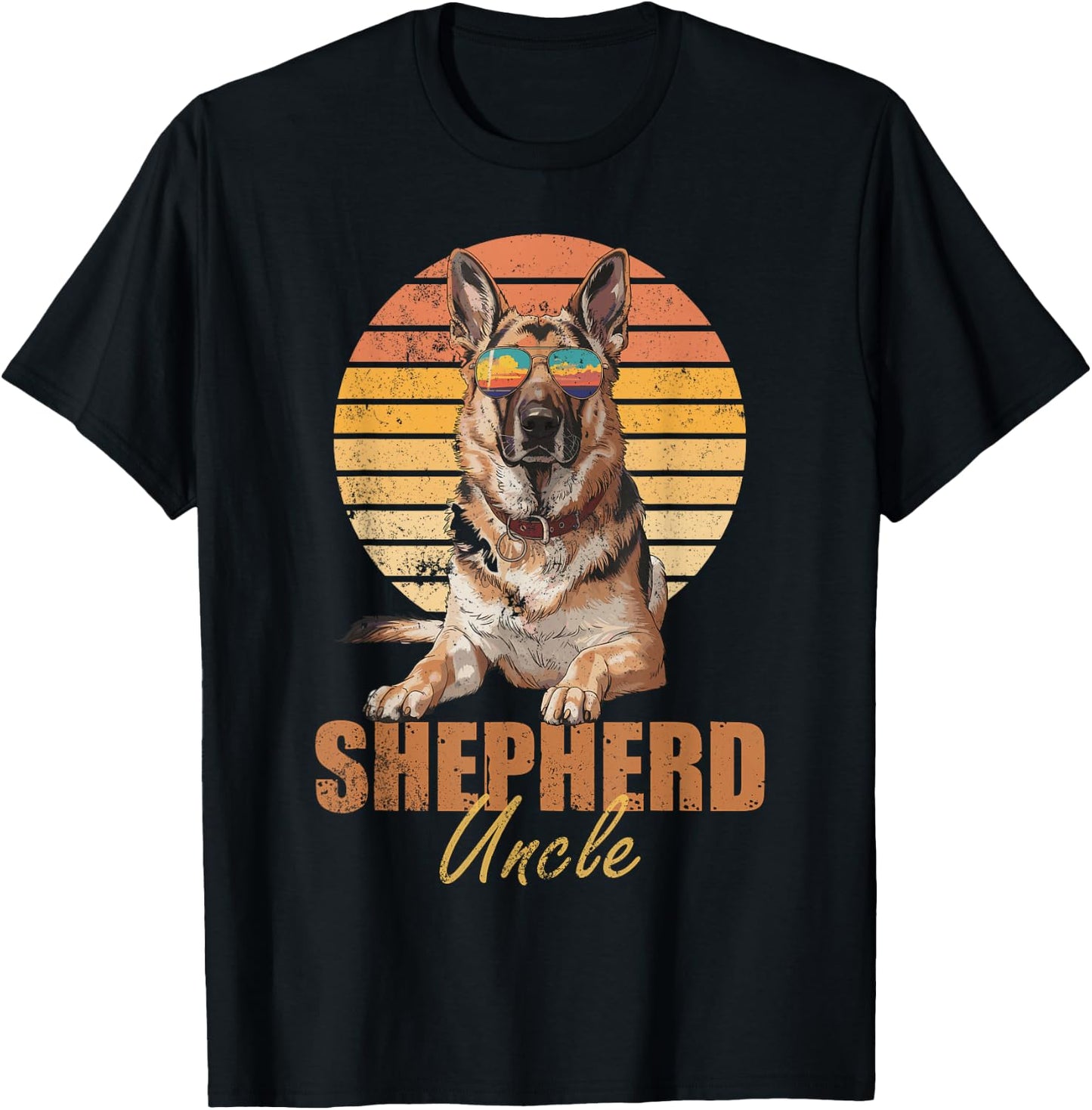 Cool Retro German Shepherd Uncle Funny Vintage Dog Lovers T-Shirt - T-Shirt | Black