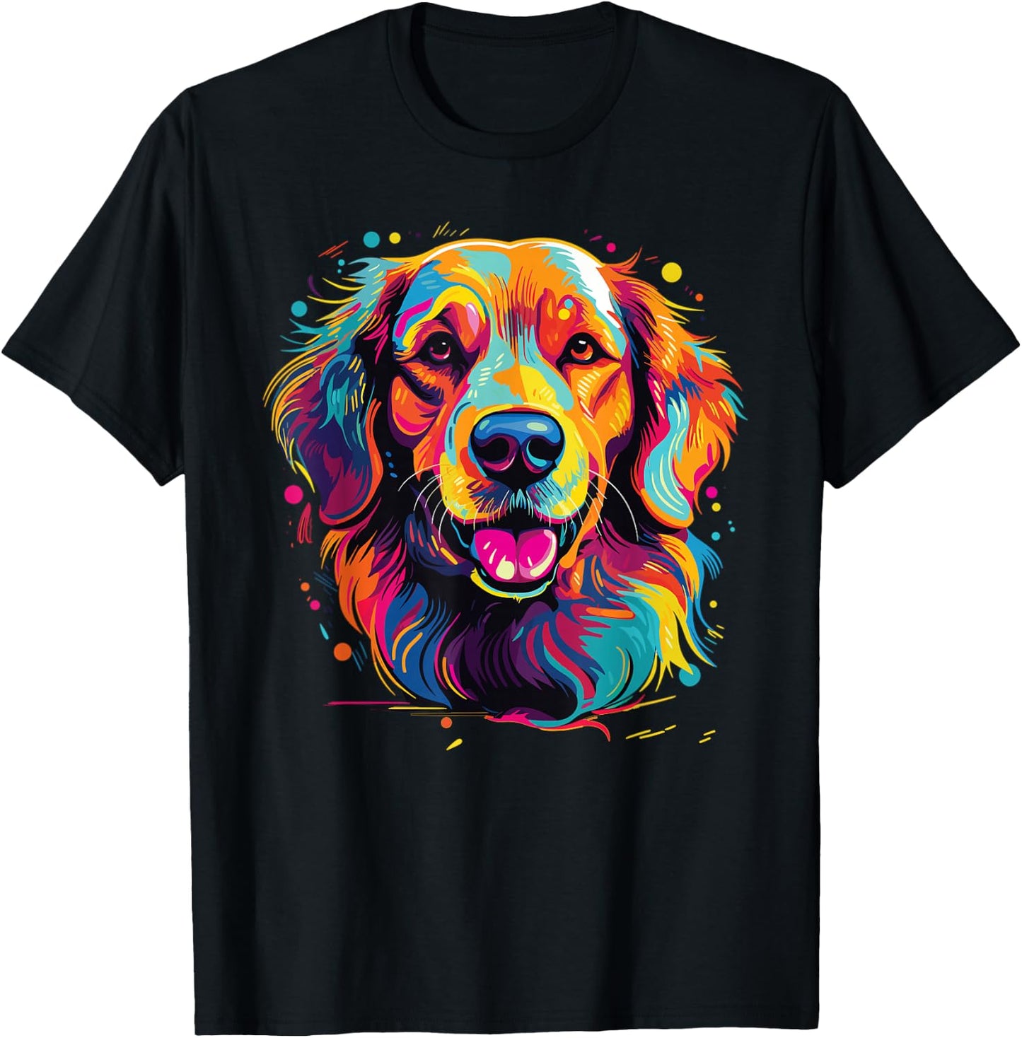 Watercolor Colorful Golden Retriever Dog T-Shirt - T-Shirt | Black