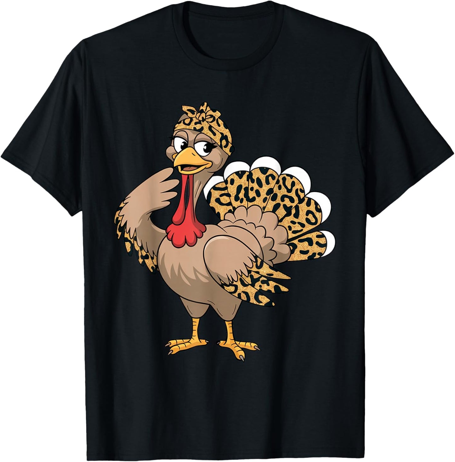 Thanksgiving Turkey Women Girl Leopard Autumn Fall Season T-Shirt - T-Shirt | Black