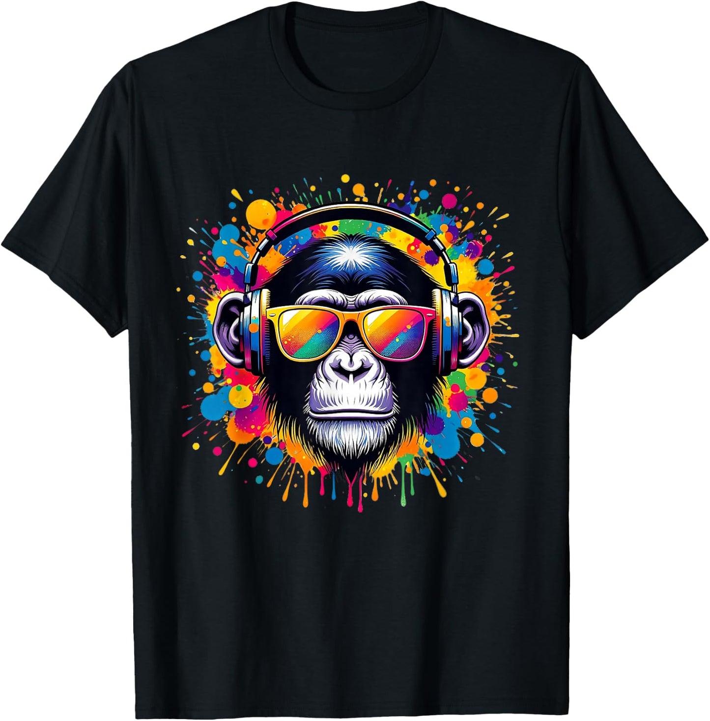 DJ Affen Monkey mit Kopfhörer und Sonnenbrille Herren Jungen T-Shirt - T-Shirt | Black