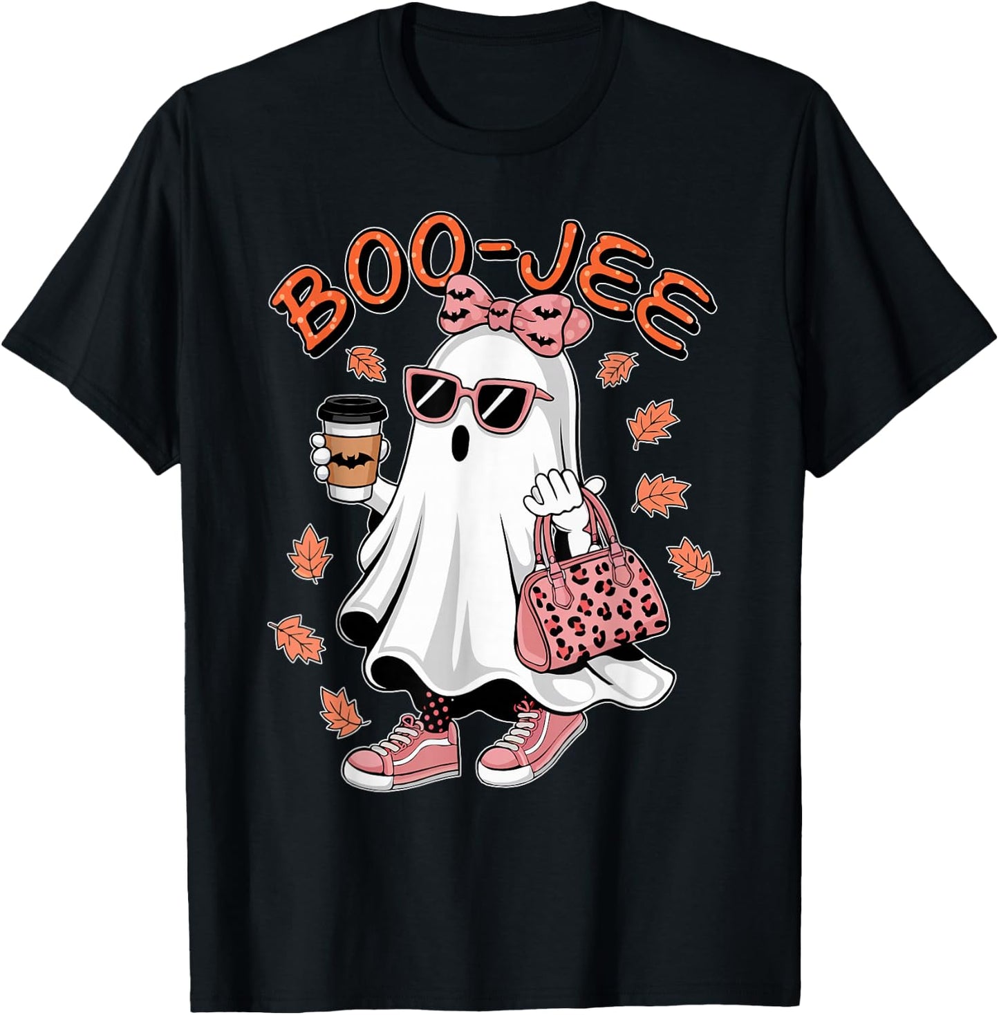 Cute Boo Jee Ghost Halloween Leopard Ghost Coffee T-Shirt - T-Shirt | Black