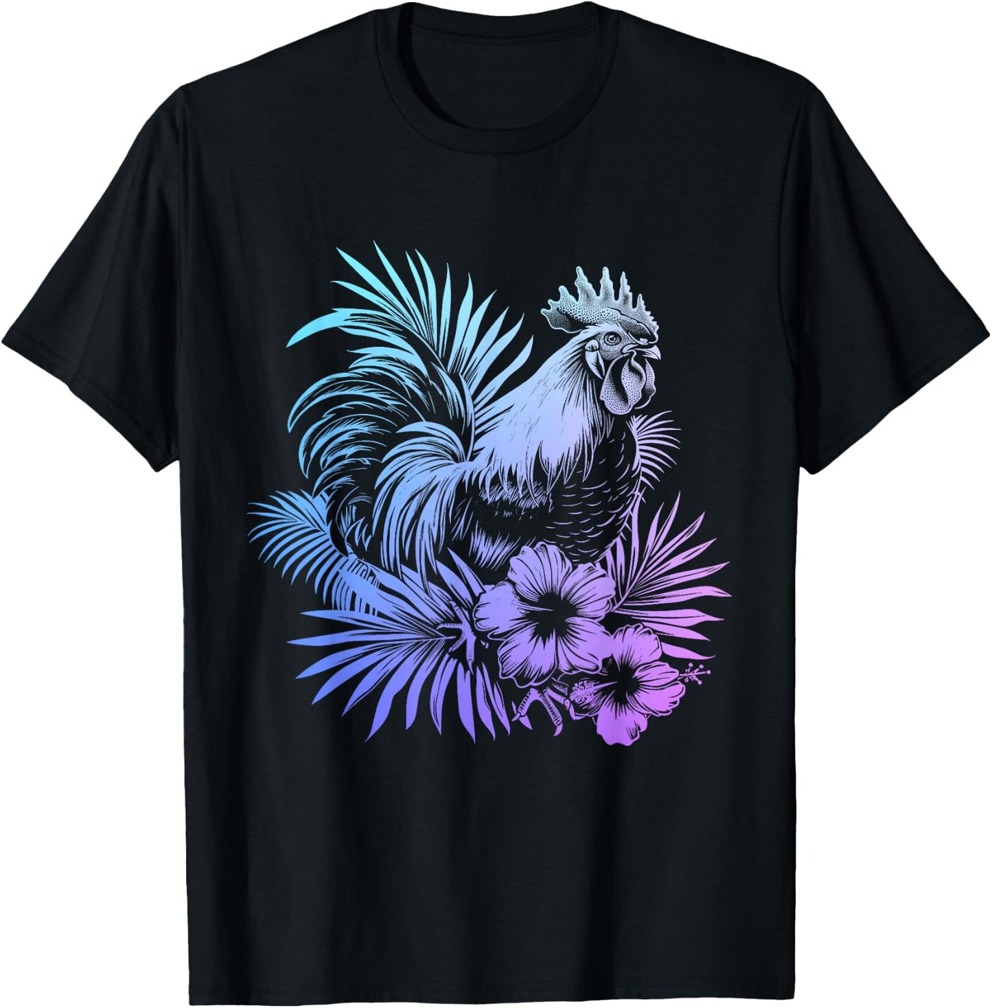 Rooster Hawaiian Flowers Chicken Kauai Hawaii Vintage T-Shirt - T-Shirt | Black