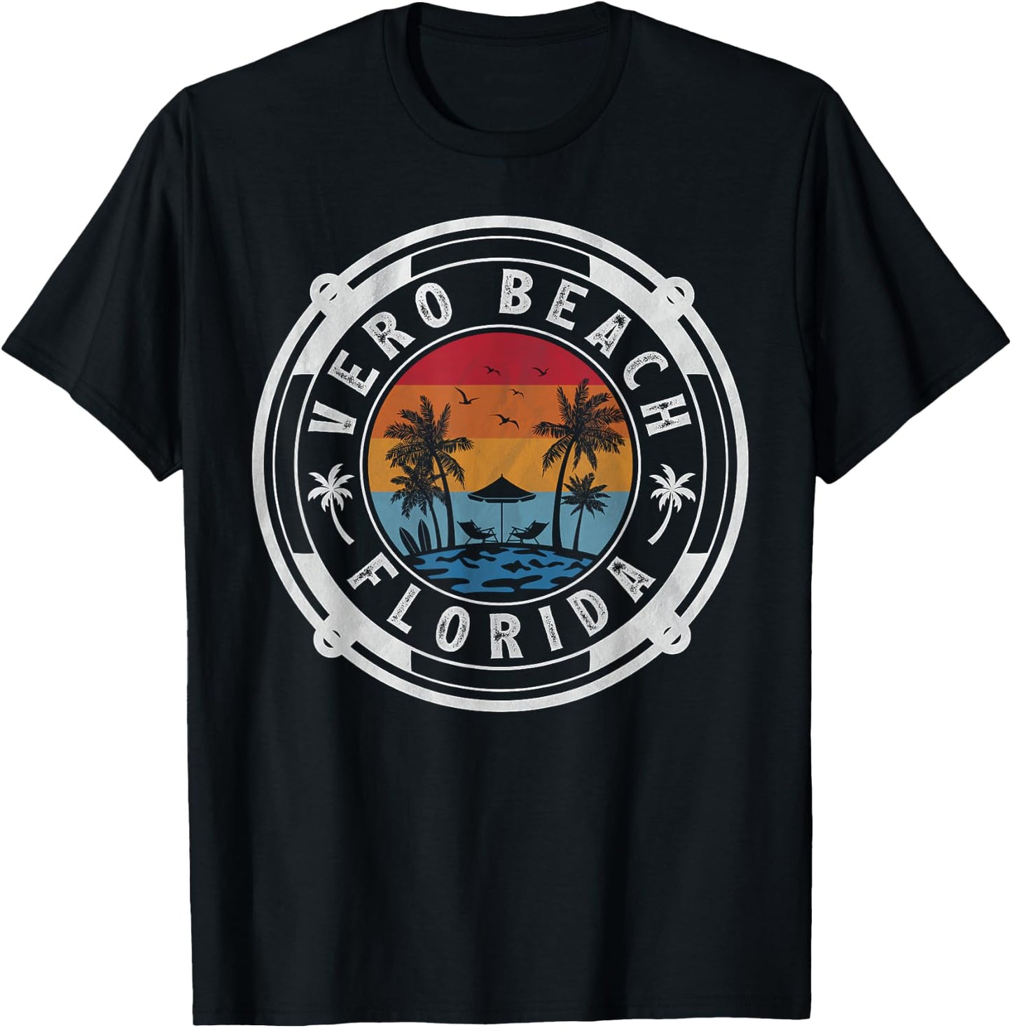 Vero Beach Florida Summer Vacation Vintage Sunset T-Shirt - T-Shirt | Black