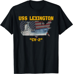 Aircraft Carrier USS Lexington CV-2 Veterans Day Fathers Day T-Shirt - T-Shirt | Black