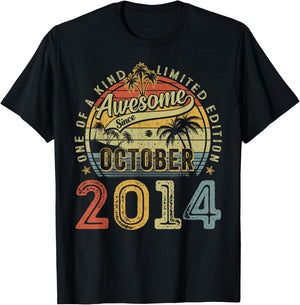 Awesome Since October 2014 Vintage Boys Girls 10th Birthday T-Shirt - T-Shirt | Black