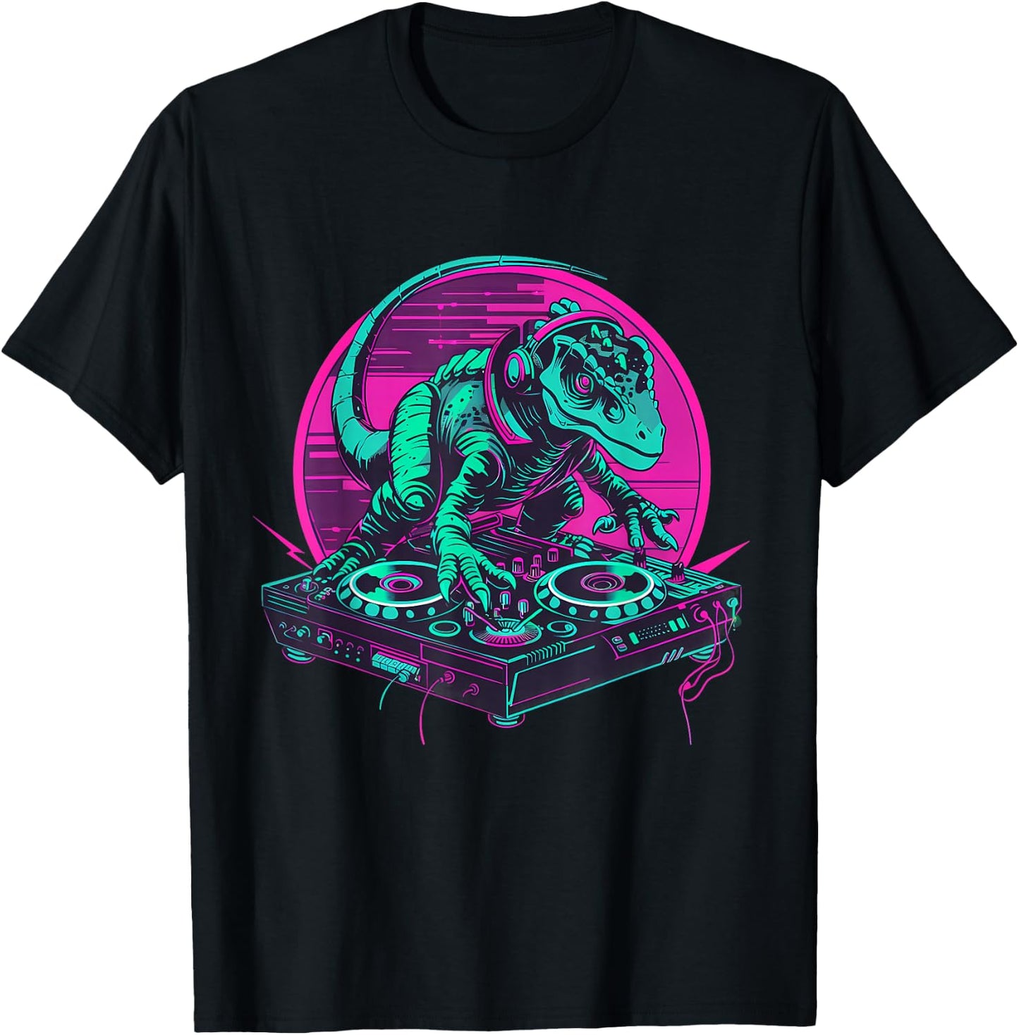 DJ Dinosaur Techno Turntable DJ Dinosaur Beatmaker Artwork T-Shirt - T-Shirt | Black