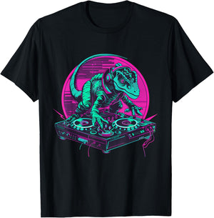 DJ Dinosaur Techno Turntable DJ Dinosaur Beatmaker Artwork T-Shirt - T-Shirt | Black