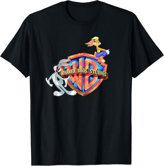 WB100 Looney Tunes Bugs Bunny & Lola Warner Brothers Logo T-Shirt - T-Shirt | Black