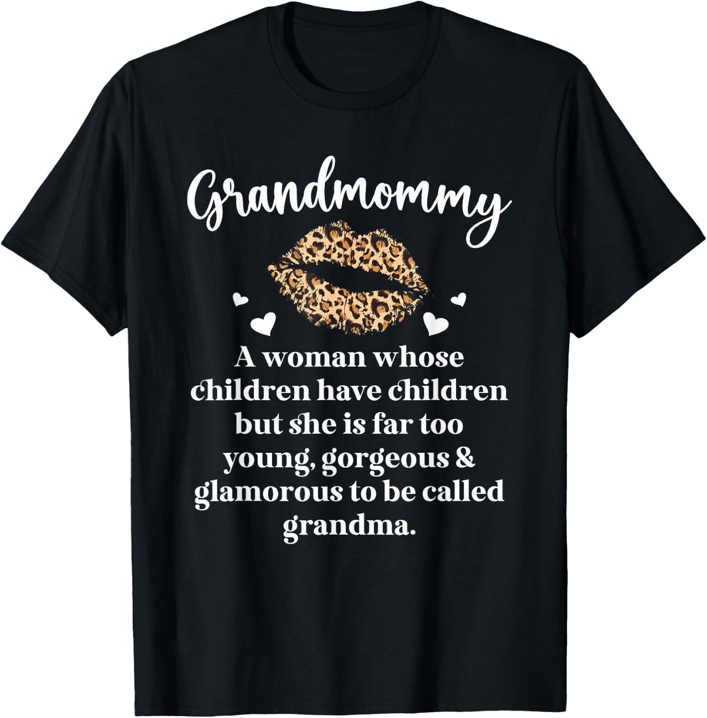 Cute Grandmommy Grandma On Mother's Day Black Women's Modern Lace Mandarin Collar Letter Print T-Shirt - T-Shirt | Black