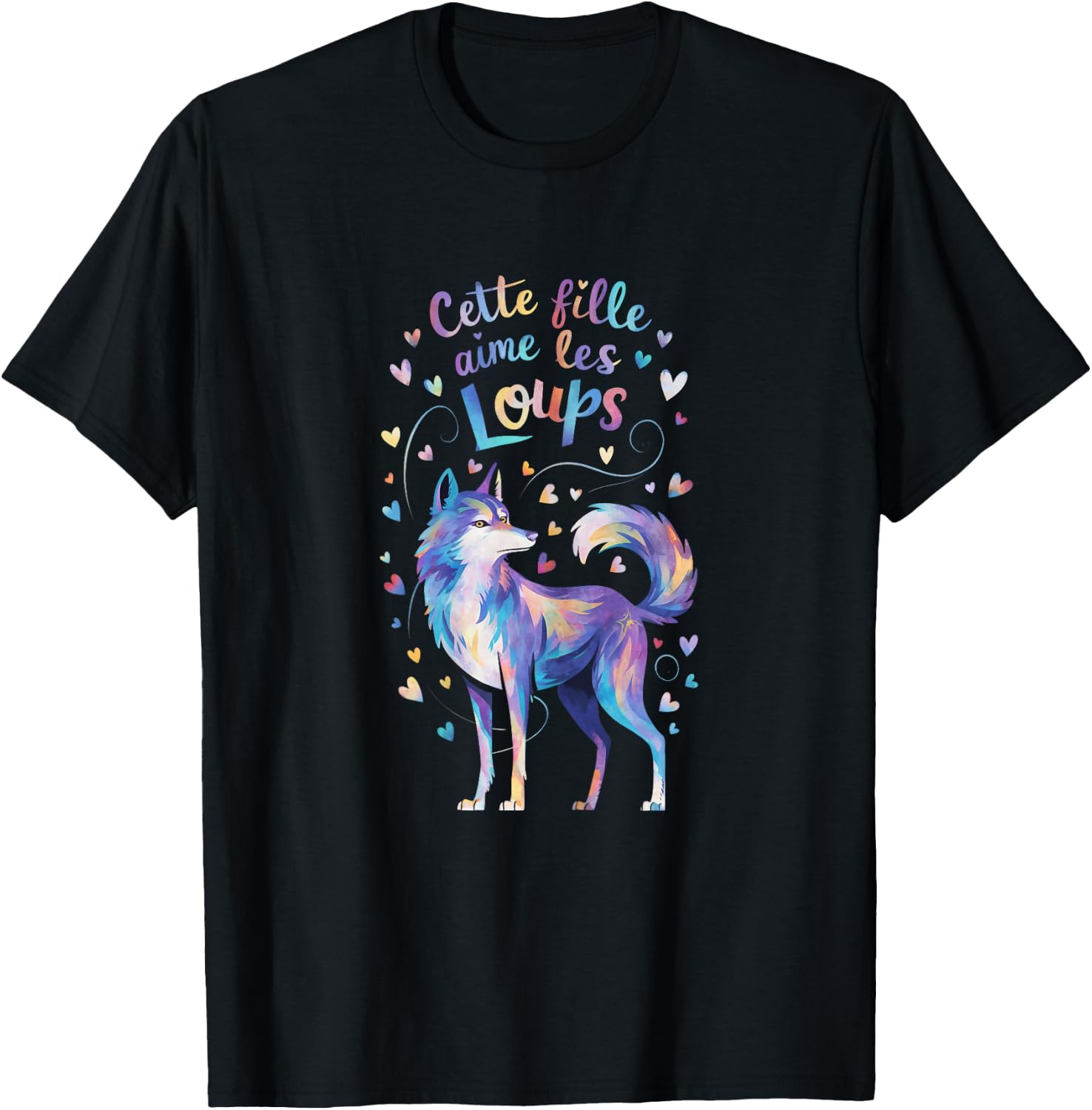 Cette Fille Aime les Loups Gift Cute , Black, Female X-Small T-Shirt - T-Shirt | Black
