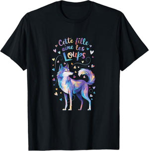 Cette Fille Aime les Loups Gift Cute , Black, Female X-Small T-Shirt - T-Shirt | Black