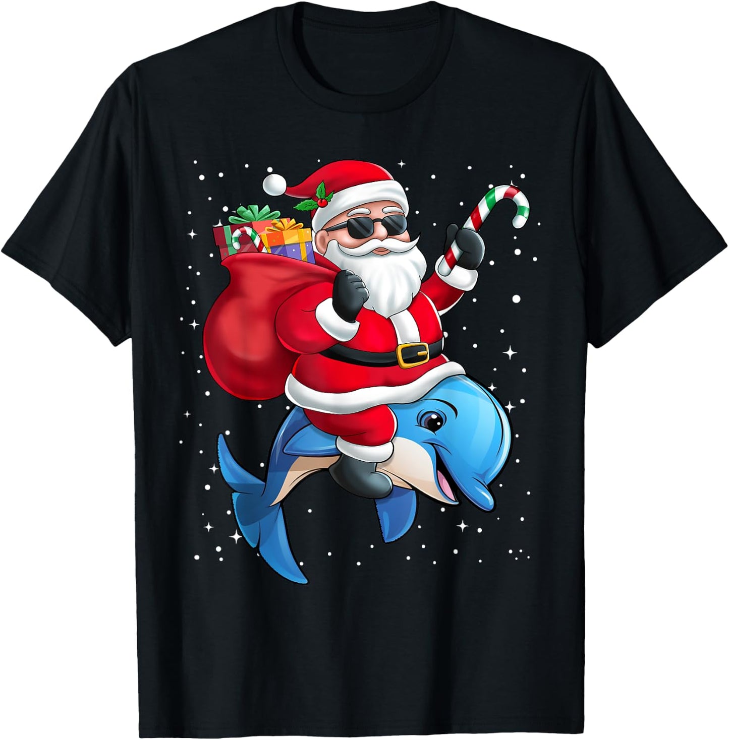 Santa Claus Riding A Dolphin Christmas Boy Girl Kids T-Shirt - T-Shirt | Black