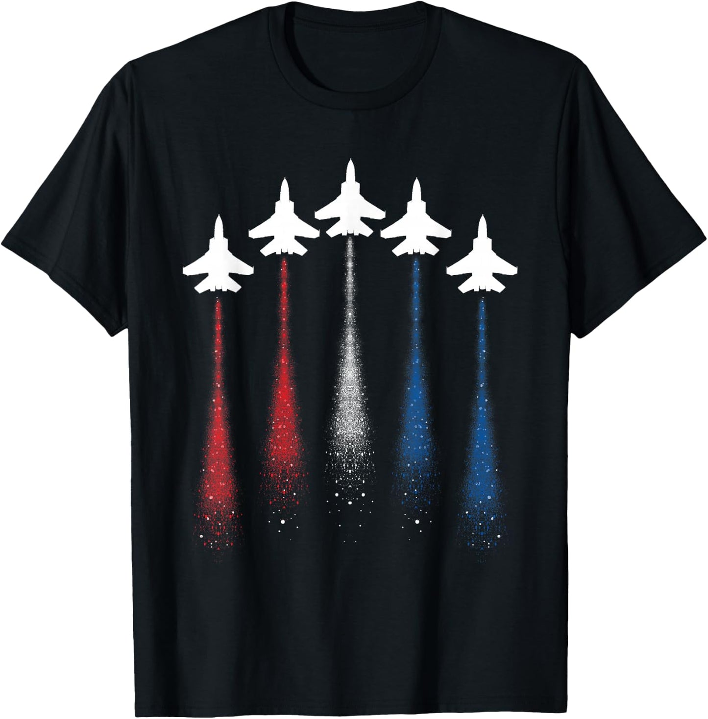 Patriotic USA Flag Red White Blue Fighter Jets 4th of July T-Shirt - T-Shirt | Black