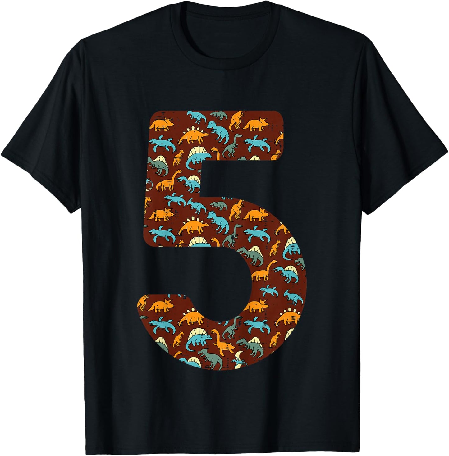 Kids 5th Birthday 5 Dinosaurs Trex Five Year Old Bday Party Boys T-Shirt - T-Shirt | Black