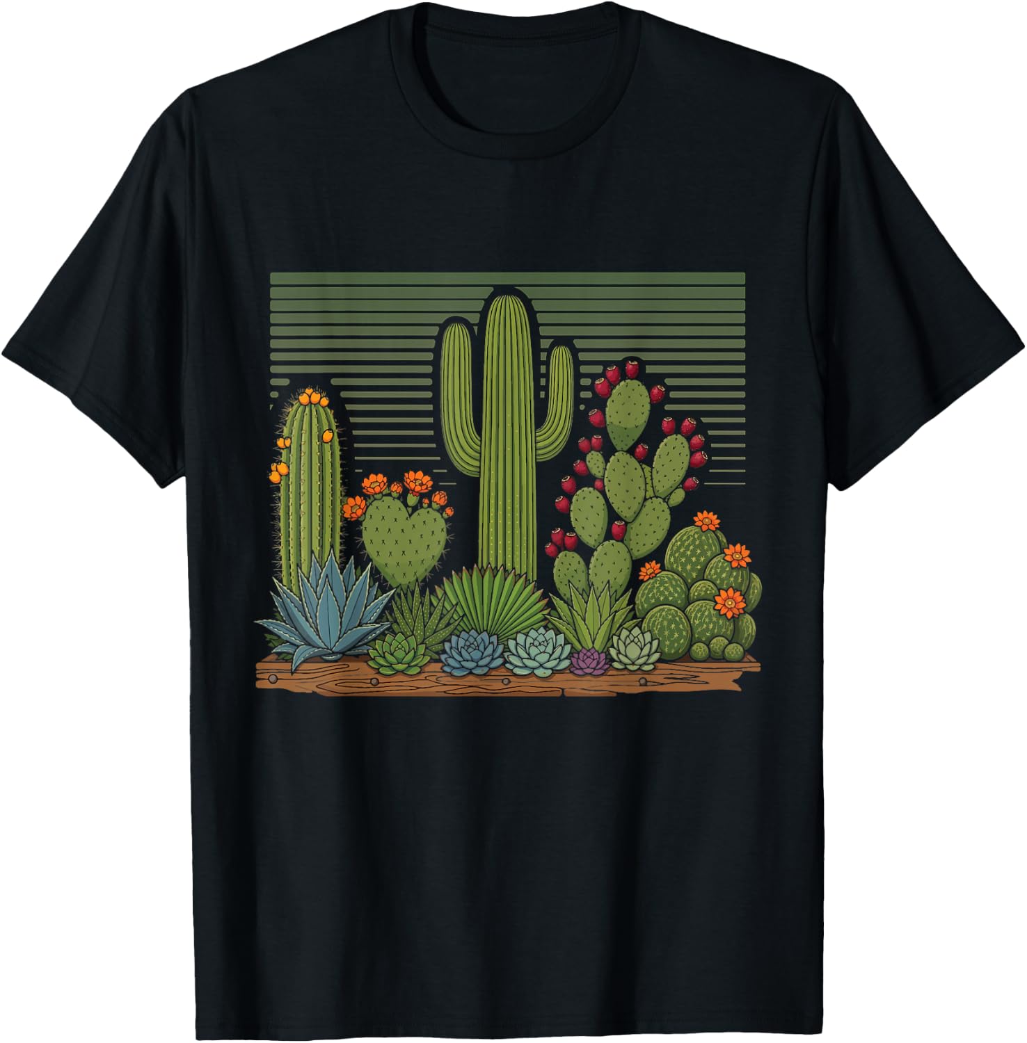 Cactus Desert Vintage Retro Western Nature Design T-Shirt - T-Shirt | Black