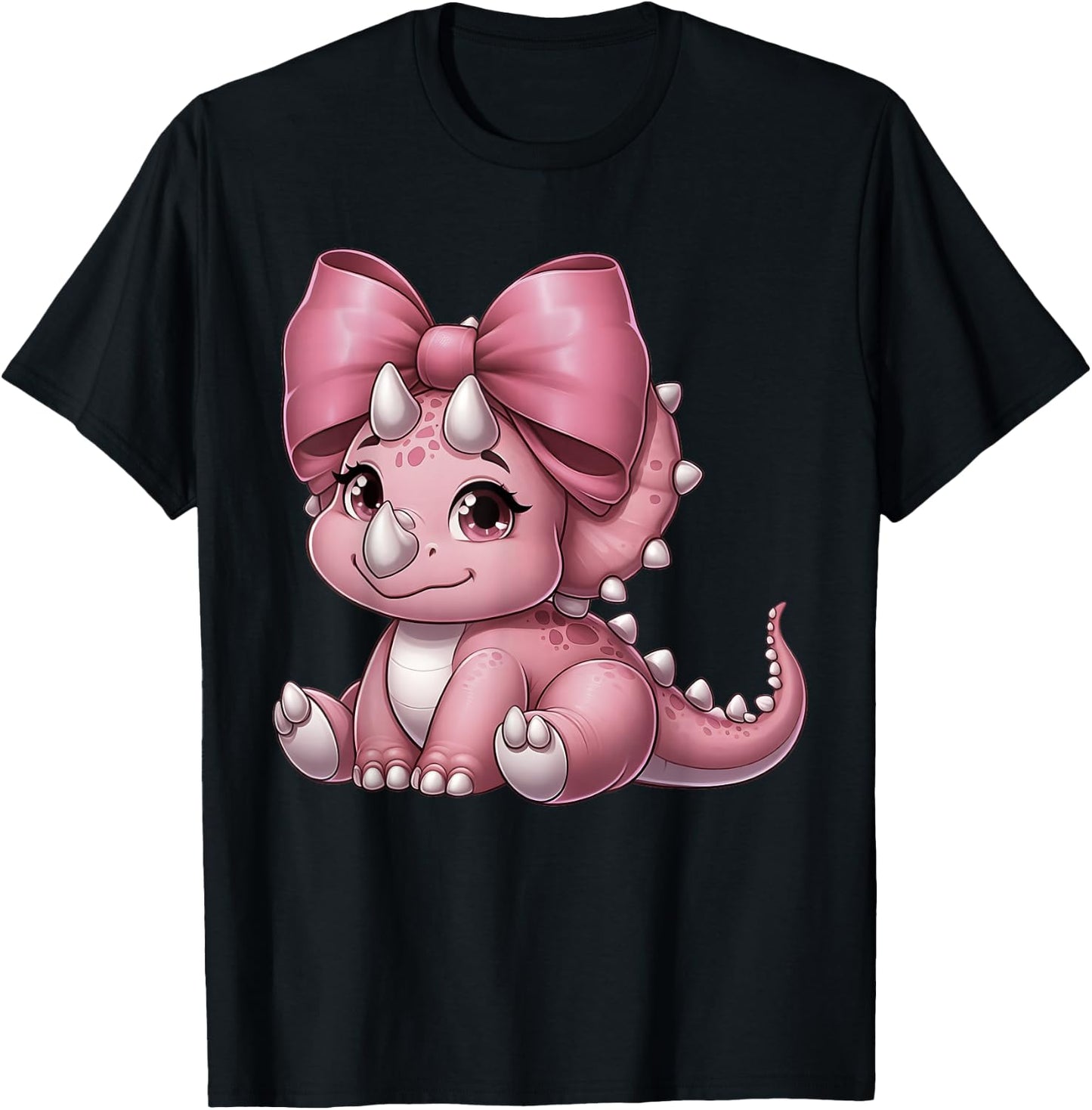 Coquette Bow Triceratops Dinosaur Women Mom Girl Pink Ribbon T-Shirt - T-Shirt | Black