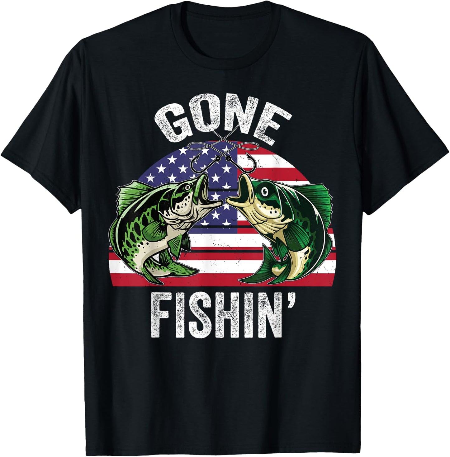 Funny Fishing American Flag-Shirt Gone Fishing Grandpa Dad Kids Men T-Shirt - T-Shirt | Black